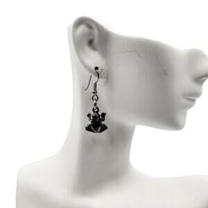 Frog Shaped Antique Silver 3D Puffed Dangle Statement Earrings Festive Spring